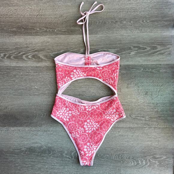 Urban Outfitters Out From Under Blossom Terry Cloth One Piece Swimsuit Pink - Picture 11 of 15